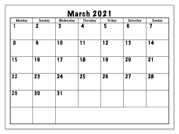 March 2021 Calendar Blank