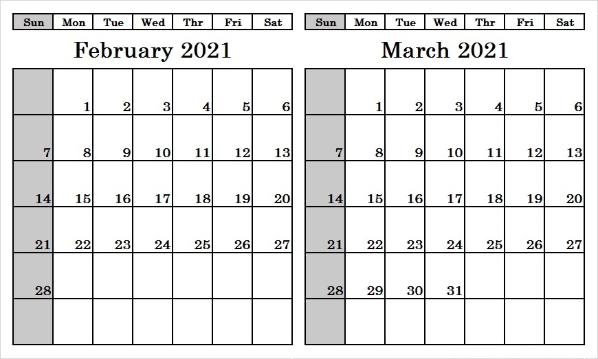 March 2021 Calendar Printable Blank