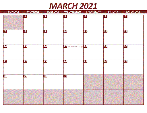 March 2021 Calendar Printable Cute