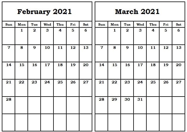 March 2021 Calendar Printable Template