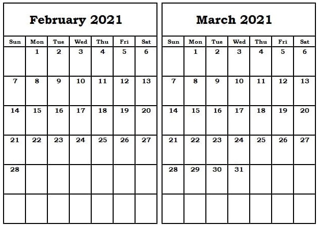 March 2021 Calendar Printable Template