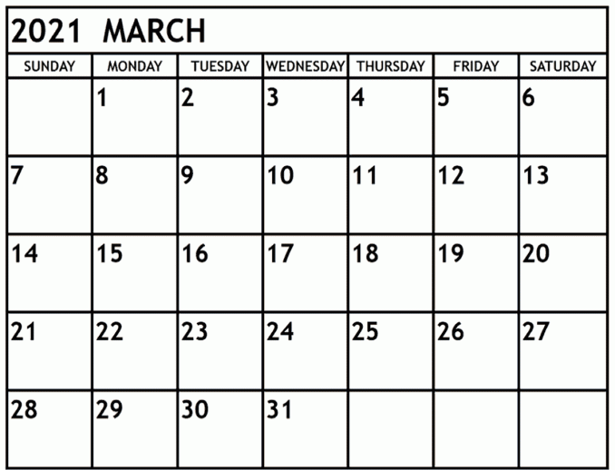 March 2021 Calendar Template Classic Professional