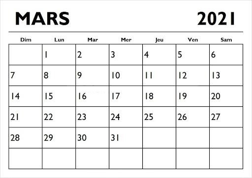 Mar 2021 Calendar