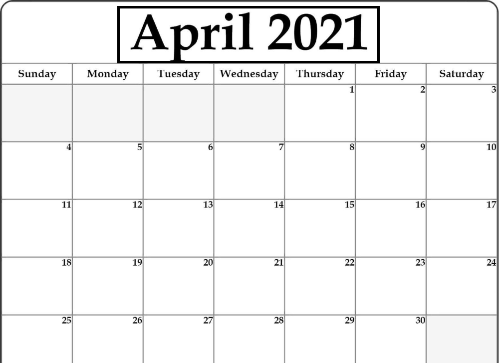 April 2021 Blank Calendar Excel