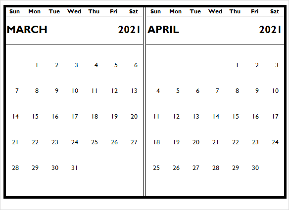 April 2021 Blank Calendar For Office