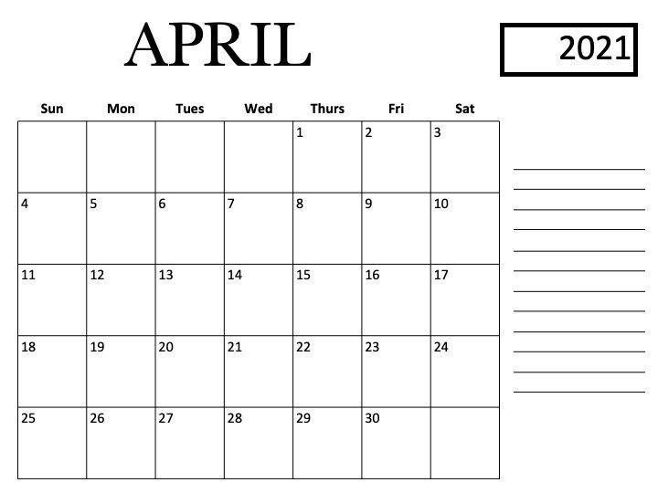 April 2021 Blank Calendar PDF
