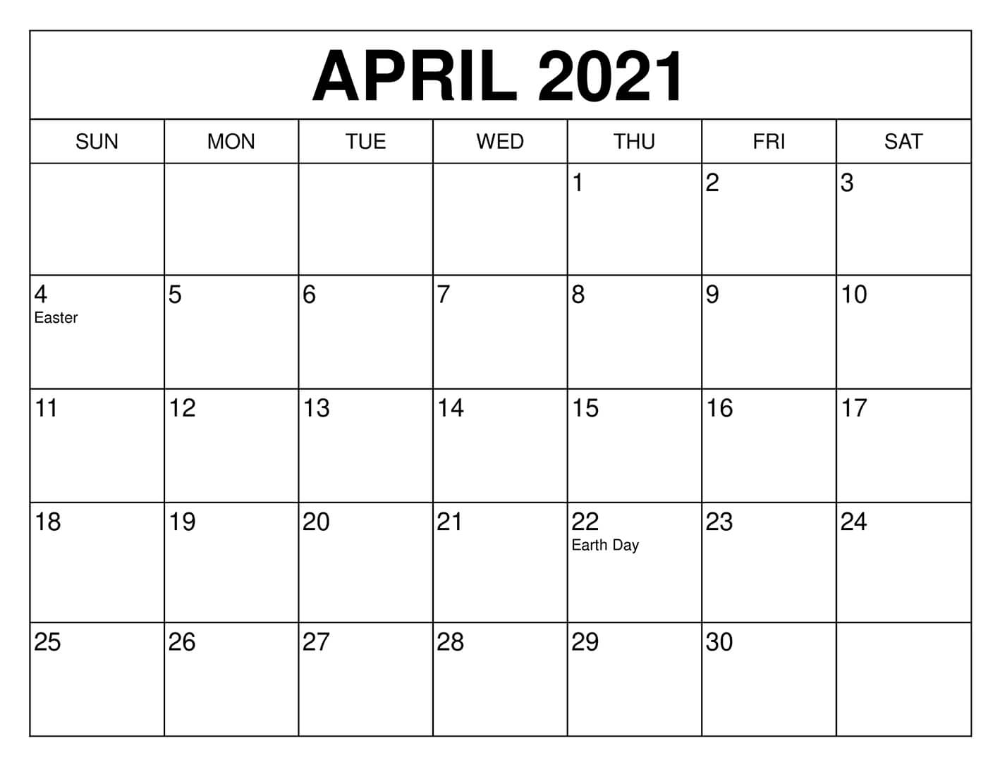 April 2021 Blank Calendar Printable