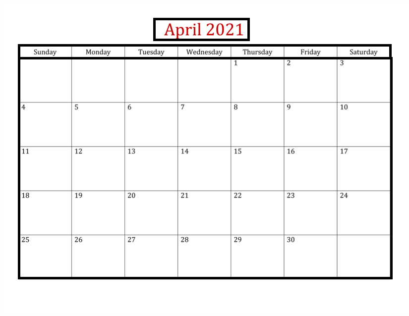 April 2021 Blank Calendar With Holidays