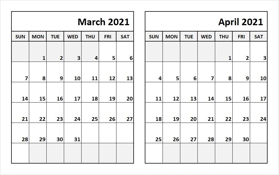 April 2021 Blank Calendar Word