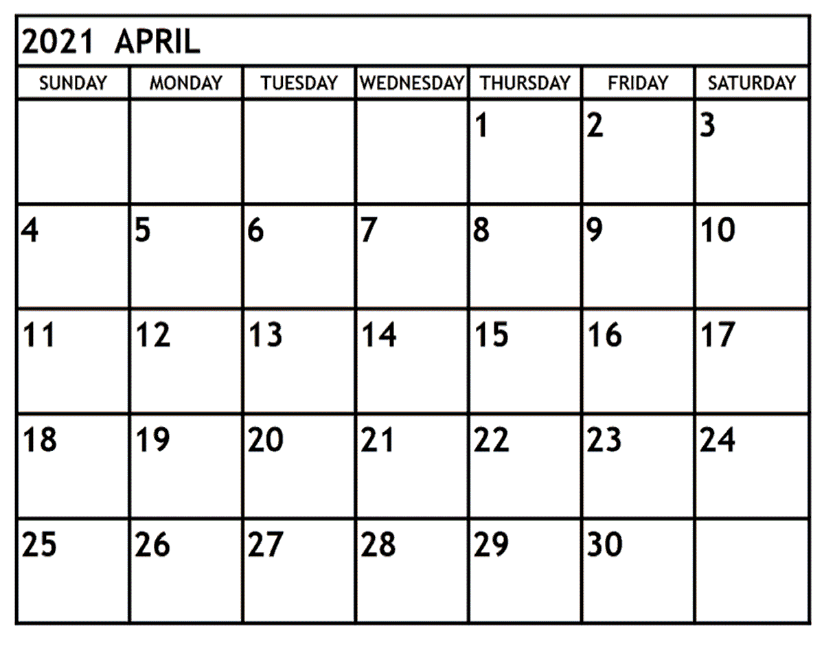 April 2021 Blank Calendar