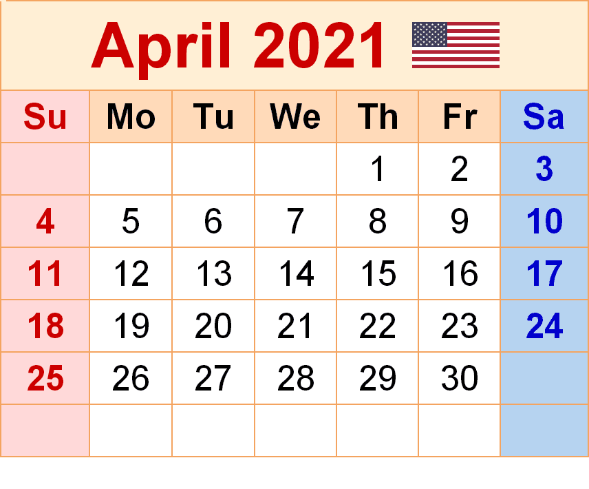 April 2021 Calendar Printable Cute