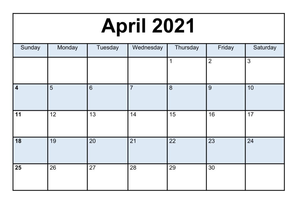 April 2021 Calendar Printable Excel