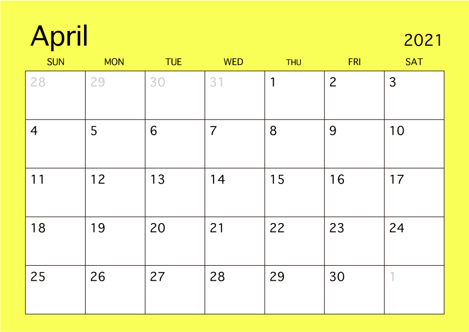 April 2021 Calendar Printable Free