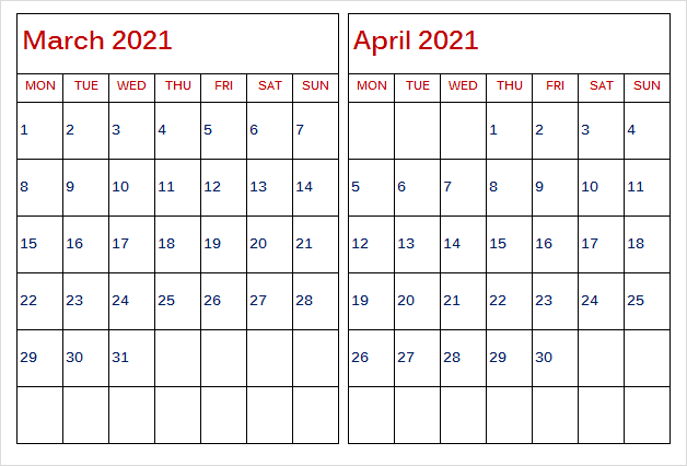 April 2021 Calendar Printable Print