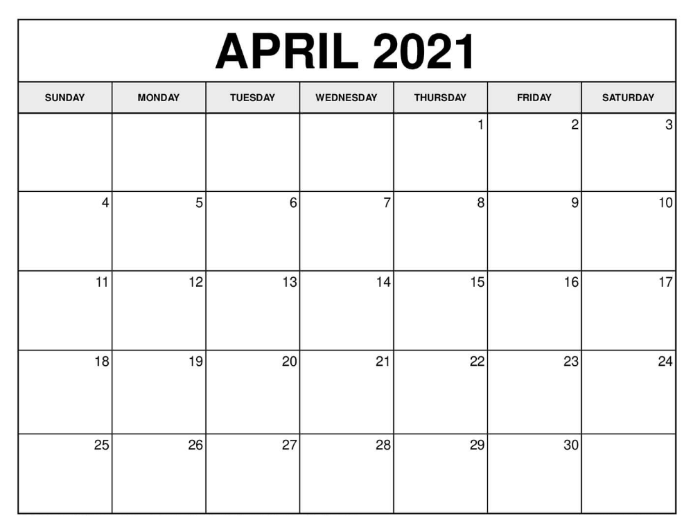 April 2021 Calendar Printable