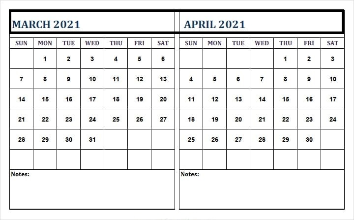 April 2021 Calendar Template USA