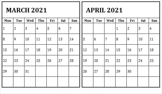 April 2021 Calendar Template for Meeting