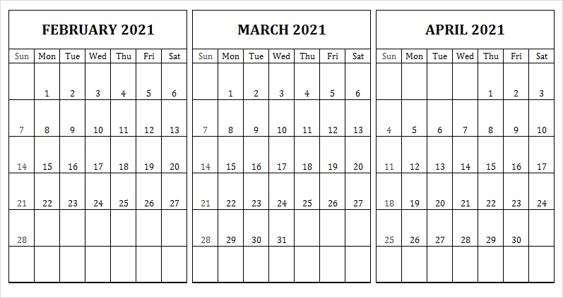 April 2021 Calendar Template for Mobile