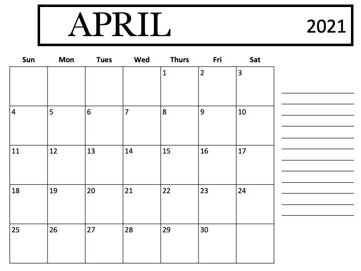 April 2021 Calendar Template