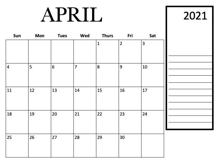 April 2021 Calendar With Holidays