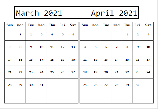 April 2021 Calendar With Summer Holidays