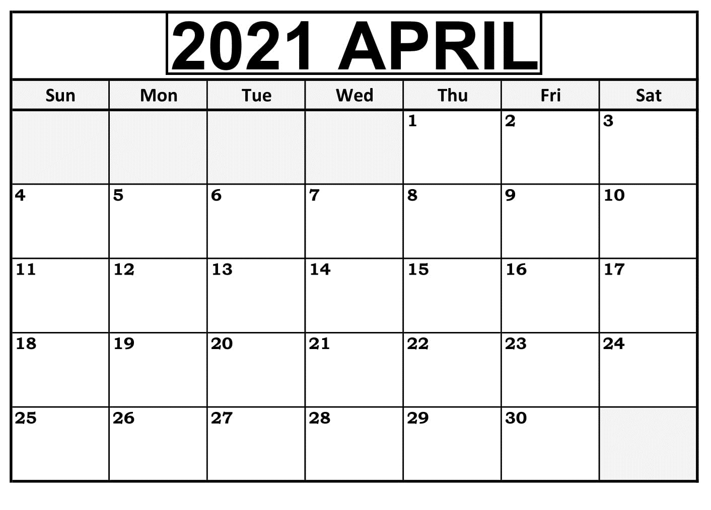 April 2021 Cute Calendar Template