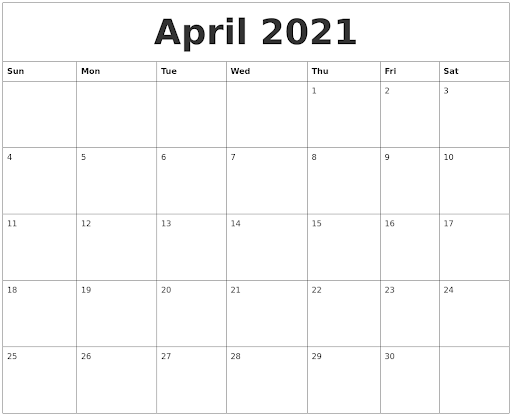 April 2021 Printable Calendar Australia