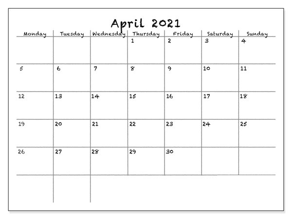 April 2021 Printable Calendar Canada