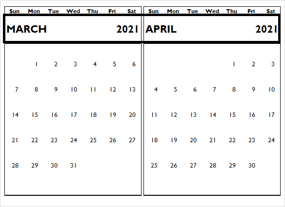 April 2021 Printable Calendar PDF