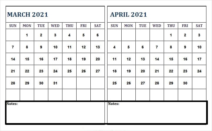 April 2021 Printable Calendar Print