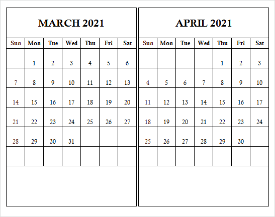 April 2021 Printable Calendar Template