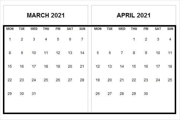 April 2021 Printable Calendar USA