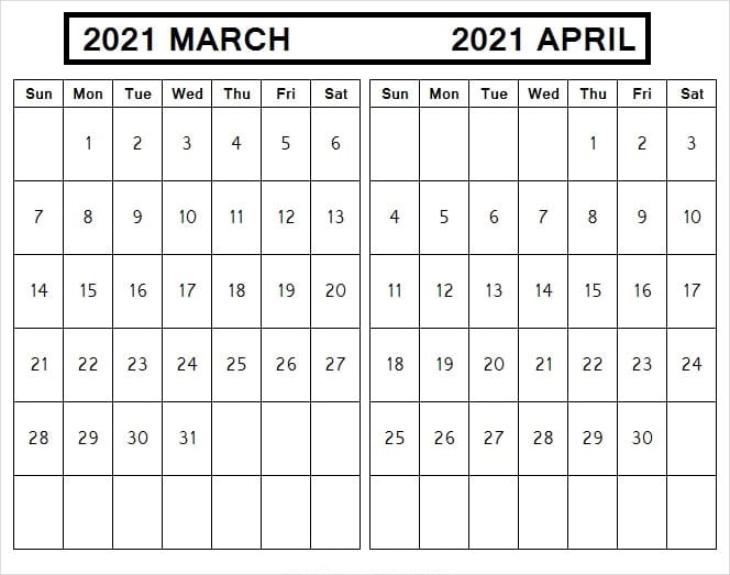 April 2021 Printable Calendar USA