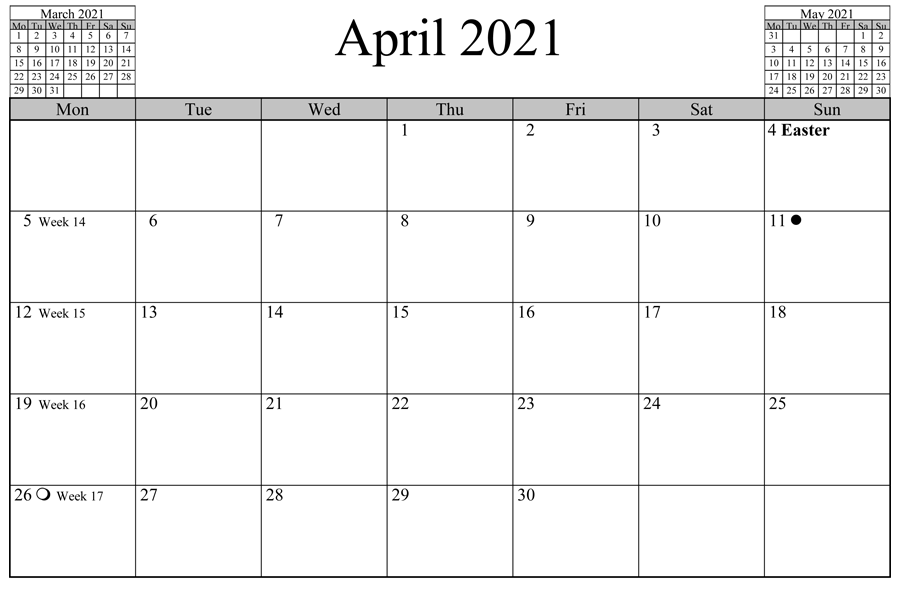 April 2021 Printable Calendar With Holidays