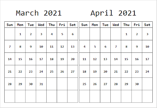 April 2021 Printable Calendar for Meetings