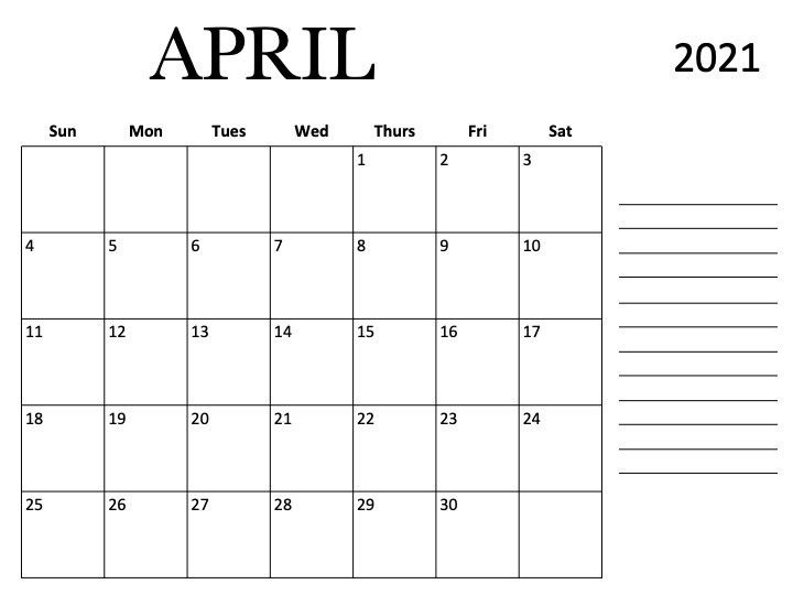 April 2021 Printable Calendar