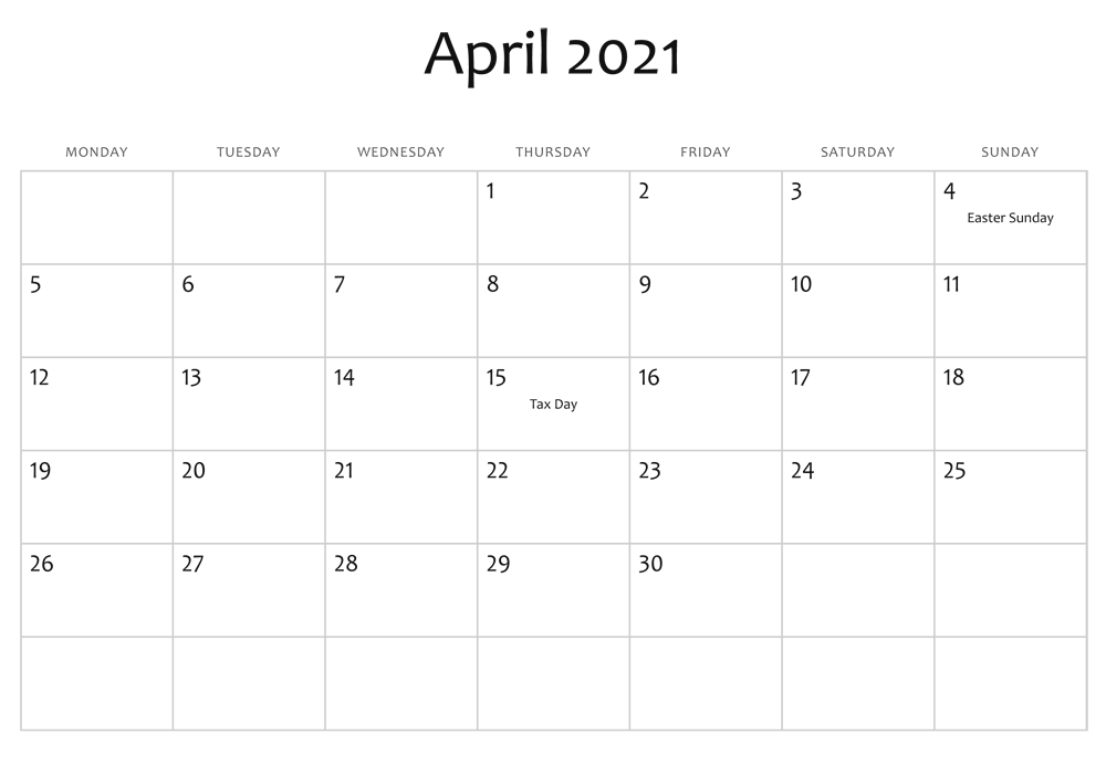 Blank April 2021 Calendar