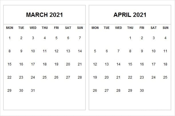 Printable April 2021 Calendar Blank