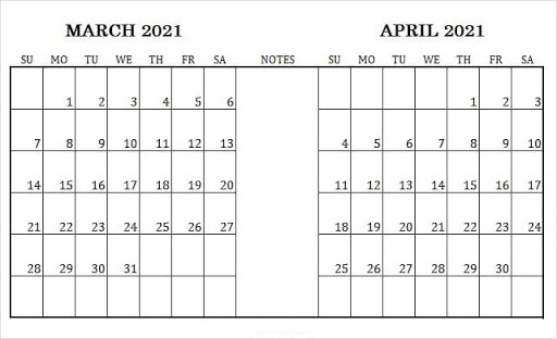 Printable April 2021 Calendar Canada