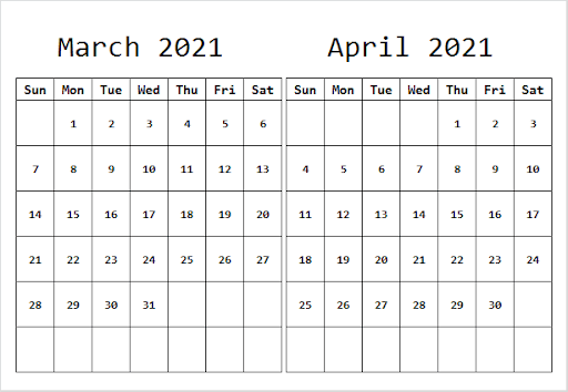 Printable April 2021 Calendar Download