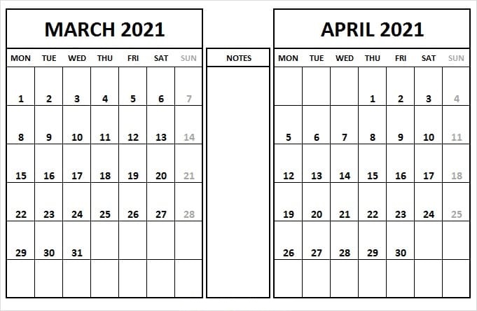 Printable April 2021 Calendar Excel