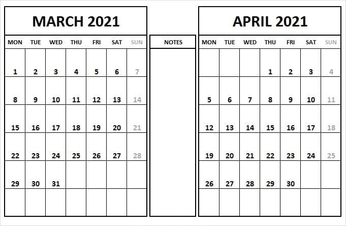 Printable April 2021 Calendar Excel