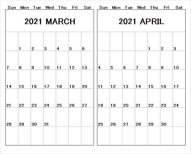 Printable April 2021 Calendar PDF