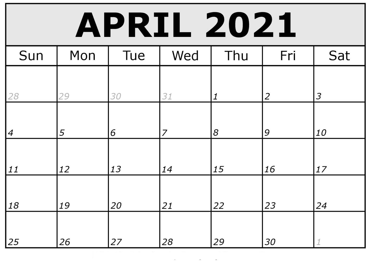 Printable April 2021 Calendar USA