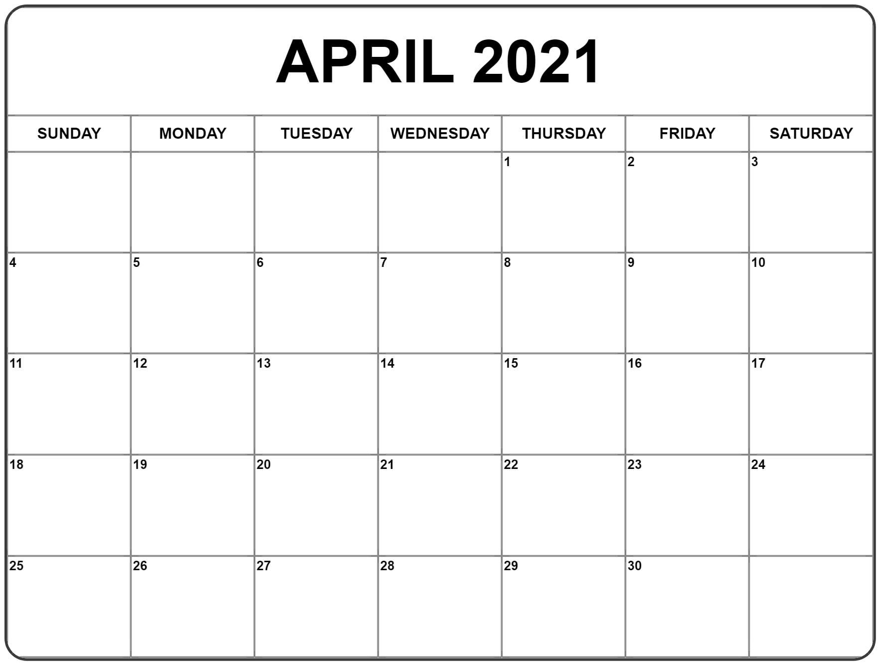 Printable April 2021 Calendar With Holidays