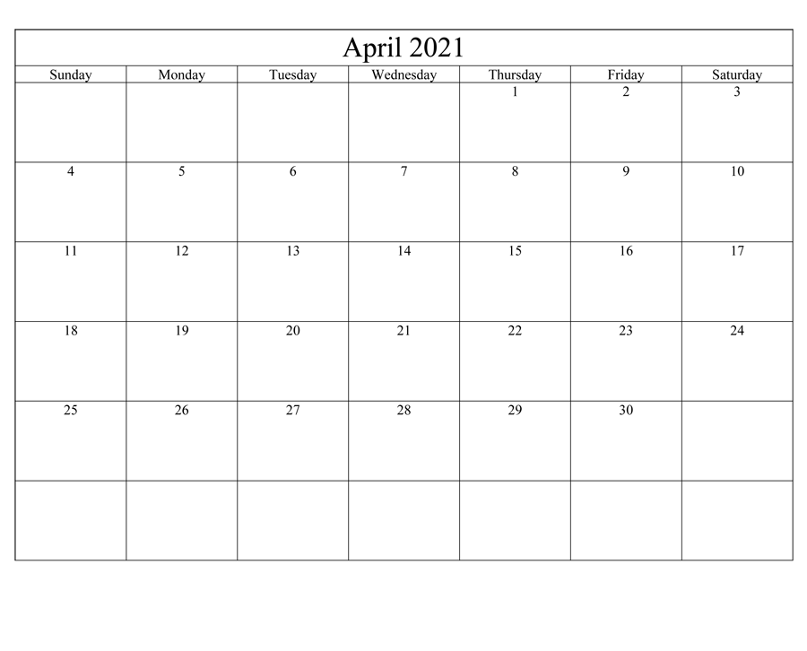 Printable April 2021 Calendar