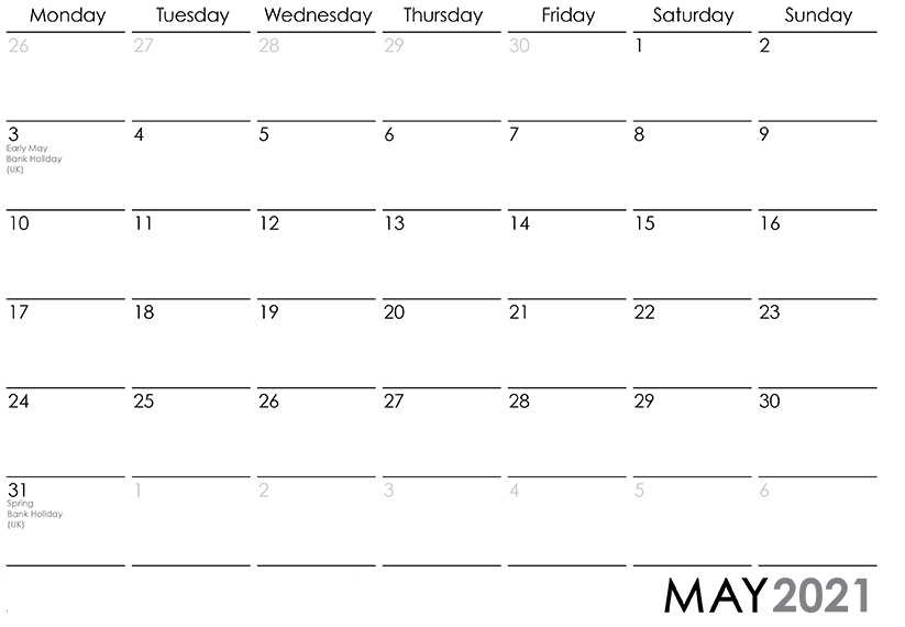 April May 2021 Calendar PDF