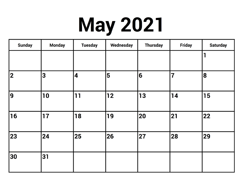 April May June 2021 Calendar