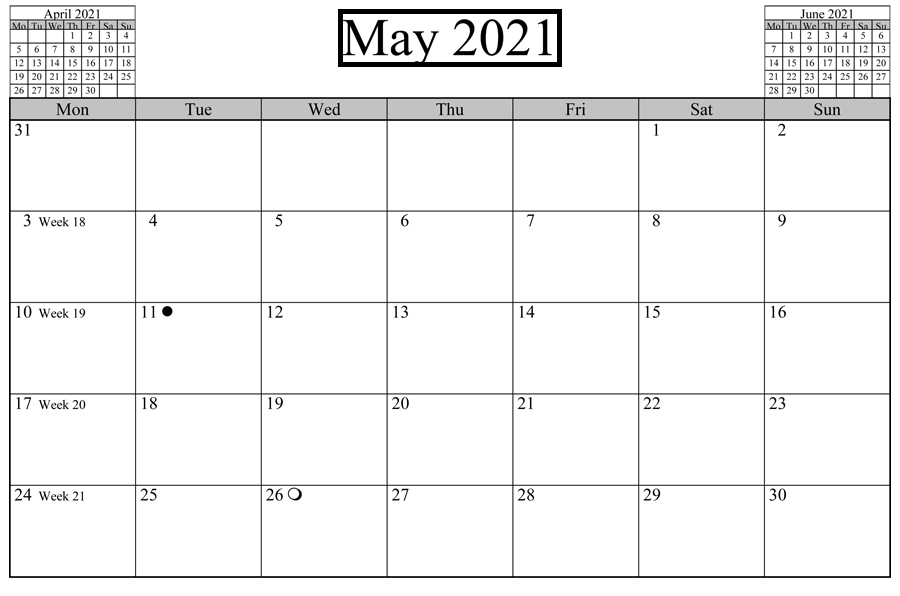 March April May 2021 Calendar Printable