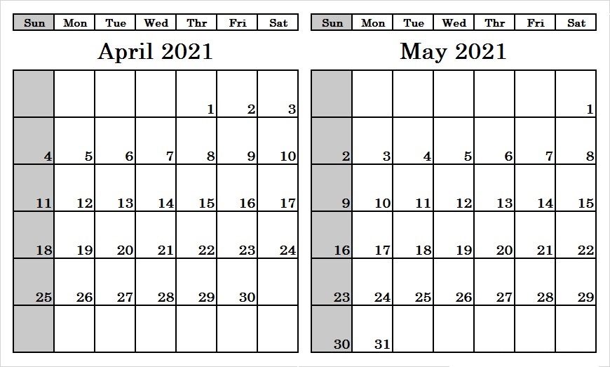 May 2021 Blank Calendar Template